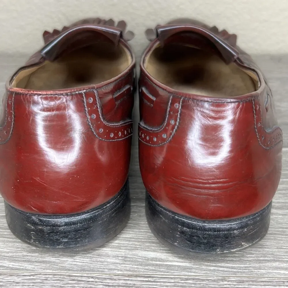 Ferragamo Wingtip Kiltie Tassel Loafer Burgundy Leather Men Size 11.5B Oxblood